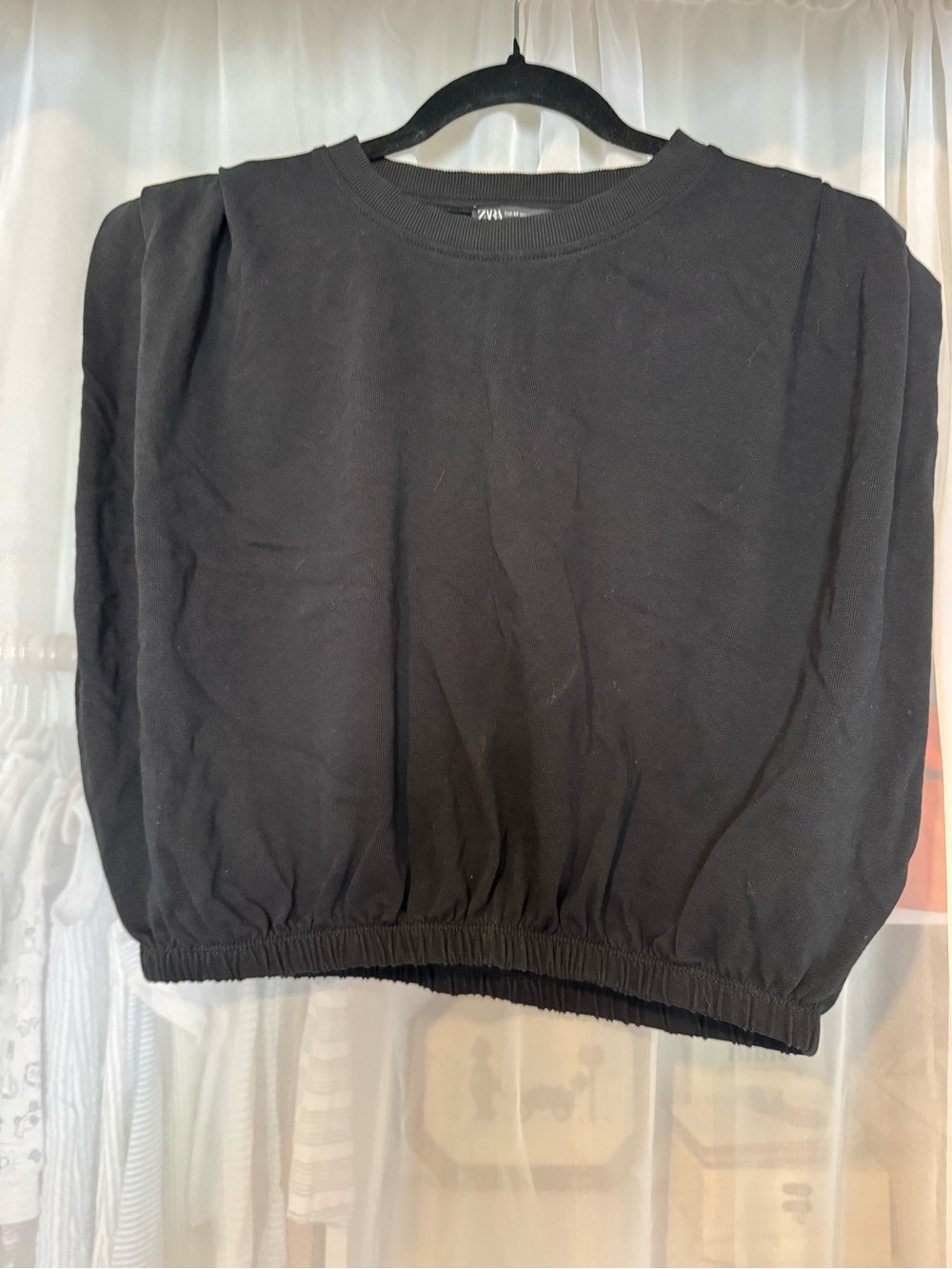 Zara Black Pleated Muscle Tee Cropped Elastic Hem Tee